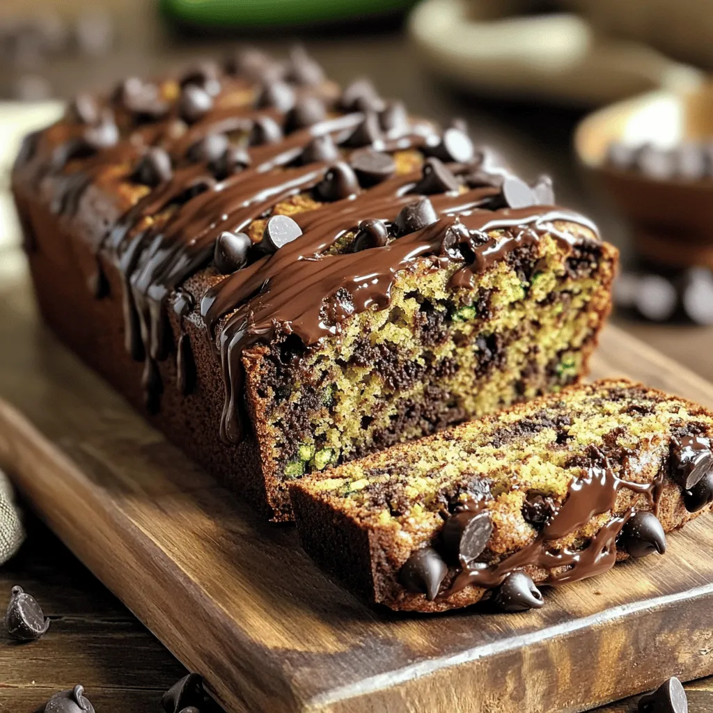 To make a great chocolate chip zucchini bread, gather these key ingredients: - 1 ½ cups grated zucchini (about 1 medium zucchini) - 1 cup all-purpose flour - ½ cup whole wheat flour - 1 teaspoon baking soda - ½ teaspoon baking powder - ½ teaspoon salt - 1 teaspoon ground cinnamon - ½ cup granulated sugar - ½ cup brown sugar, packed - ½ cup vegetable oil (or melted coconut oil) - 2 large eggs - 1 teaspoon vanilla extract - 1 cup semi-sweet chocolate chips - ½ cup chopped walnuts or pecans (optional) These ingredients work together to create a moist and delicious bread. The zucchini adds moisture while the sugars and chocolate bring sweetness. While the main ingredients shine, you can add a few extras for more flavor: - ½ teaspoon nutmeg for warmth - 1 teaspoon orange or lemon zest for brightness - ½ cup dried fruits, like raisins or cranberries, for chewiness These optional ingredients can create a unique twist on the classic recipe. Try one or more to see what you like best! If you need to swap ingredients, here are some suggestions: - Use apple sauce instead of oil for a lower-fat option. - Substitute honey or maple syrup for granulated sugar. - Replace all-purpose flour with almond flour for a gluten-free option. These changes can help you adapt the recipe to fit your needs. Just remember, each swap may change the texture and flavor slightly. For the complete recipe, check out the Full Recipe section. To start, you need to prep the zucchini. Grate one medium zucchini. Use a box grater or food processor for this. After grating, place the zucchini in a clean kitchen towel. Squeeze it to remove extra moisture. This step helps keep your bread from being soggy. Next, let’s mix the ingredients. In a large bowl, whisk together the all-purpose flour, whole wheat flour, baking soda, baking powder, salt, and ground cinnamon. Make sure these dry ingredients are well combined. In another bowl, mix the granulated sugar, brown sugar, oil, eggs, and vanilla extract. Whisk until the mix is smooth. Now, add the grated zucchini to this wet mixture and stir until it blends well. Gradually add the dry mix to the wet ingredients. Stir gently to combine, but don’t overmix; a few lumps are fine! Finally, fold in the chocolate chips and nuts if you like. Now it’s time to bake! Pour the batter into a greased or lined 9x5-inch loaf pan. Spread the batter evenly. Bake in a preheated oven at 350°F (175°C) for 55 to 65 minutes. Check for doneness with a toothpick; it should come out clean. After baking, cool the bread in the pan for about 10 minutes. Then, transfer it to a wire rack to cool completely. Remember, this is where the magic happens, and the flavors deepen! You can find the full recipe above for all the details. To keep your zucchini bread moist, always squeeze out excess water from the zucchini. This step is key. If you skip it, your bread may turn out soggy. Using fresh, ripe zucchini also helps maintain moisture. Adding a bit of sour cream or yogurt can enhance the bread's texture. These ingredients add creaminess and keep it soft. Measuring ingredients accurately is vital for great results. Use dry measuring cups for flour and sugar. Fill the cup, then level it off with a knife. Do not pack the flour down. For liquid ingredients, use a clear liquid measuring cup and check at eye level. This prevents you from adding too much or too little. Always read the recipe before you start. It helps you gather all ingredients first, making the process smoother. If your zucchini bread sinks in the middle, it may be due to overmixing. Mix just until combined; lumps are fine. If the bread is too dense, check your baking powder and baking soda. They should be fresh. Also, ensure you bake at the right temperature. An oven thermometer can help with this. If you find your bread too dry, try reducing the baking time slightly. Each oven is different, so keep an eye on it! For more tips, check out the Full Recipe for Chocolate Chip Zucchini Bread. {{image_2}} You can make this bread gluten-free. Use gluten-free flour blends instead of regular flour. These blends often mix rice flour, potato starch, and tapioca flour. This swap keeps the texture light and airy. You can also try almond flour for a nutty flavor. Just remember, the baking time may change. Check it a few minutes earlier to avoid overbaking. Want to jazz up your zucchini bread? Add spices like nutmeg or ginger for warmth. You can also fold in a handful of shredded coconut or chopped dried fruit. These mix-ins add texture and flavor. Try adding a teaspoon of espresso powder to enhance chocolate taste. Each of these options can change the flavor profile and make your bread unique. Looking for healthier options? You can cut the sugar by using applesauce or mashed bananas. Both options add natural sweetness. For oil, use unsweetened applesauce or yogurt instead. These swaps keep the bread moist while lowering fat content. You can also consider using a sugar substitute, but be sure to follow the package instructions for best results. Enjoy the delicious taste without the guilt! Store your chocolate chip zucchini bread in an airtight container. This keeps it fresh and moist. You can also wrap it in plastic wrap. Place it at room temperature for up to three days. If you live in a humid area, the fridge is a better choice. Just remember, it may dry out faster in the fridge. To freeze the zucchini bread, first let it cool completely. Wrap it tightly in plastic wrap. Then, place it in a freezer-safe bag or container. This helps prevent freezer burn. You can freeze it for up to three months. When ready to eat, thaw it in the fridge overnight. For the best flavor, reheat slices in the oven. Preheat to 350°F (175°C). Place the slices on a baking sheet. Heat for about 10 minutes or until warm. You can also use a microwave. Heat for 15-20 seconds per slice. Enjoy your warm chocolate chip zucchini bread! For the full recipe, check above. Yes, you can use frozen zucchini. Just thaw it first and drain any extra water. This helps keep your bread from getting soggy. Frozen zucchini works well because it’s already grated. To check if your zucchini bread is done, insert a toothpick into the center. If it comes out clean, the bread is ready. It should also feel firm and spring back when touched. You can serve zucchini bread warm or at room temperature. It’s great on its own or with butter. You can also add cream cheese or a drizzle of chocolate for extra flavor. Yes, squeezing out the moisture is important. It keeps the bread from being too wet. Just wrap the grated zucchini in a towel and squeeze gently. This step makes a big difference in texture. This guide covers all you need for chocolate chip zucchini bread. You learned about essential and optional ingredients, plus how to mix and bake. I shared tips to keep it moist and how to avoid common baking mistakes. You explored variations, storage advice, and answers to useful FAQs. With these insights, you can make a delicious loaf every time. Enjoy your baking journey!