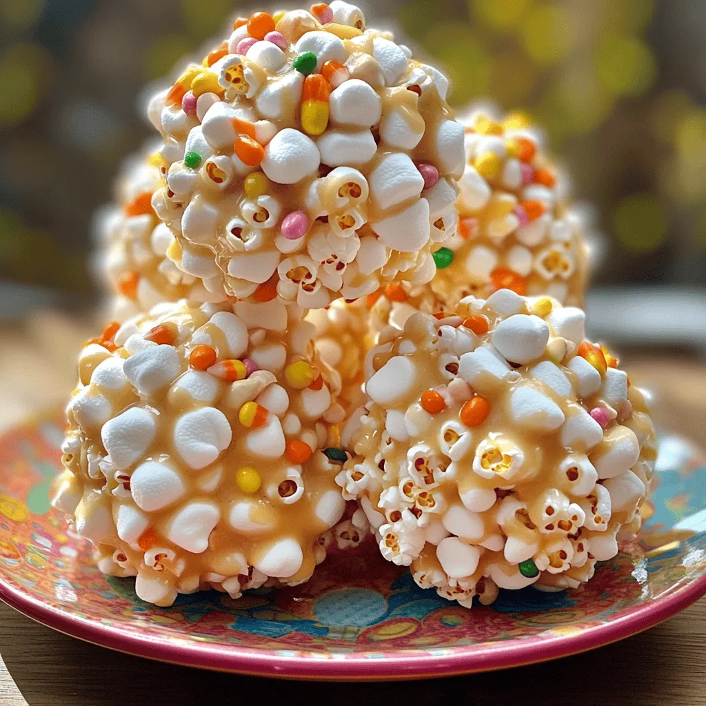 To make Old Fashioned Marshmallow Popcorn Balls, you need these key items: - 8 cups popped popcorn (about 1/2 cup unpopped kernels) - 1/4 cup unsalted butter - 1 package (10 oz) mini marshmallows - 1/2 teaspoon vanilla extract - 1/4 teaspoon salt These ingredients create a sweet and crunchy treat. The popped popcorn gives a light and airy base, while marshmallows provide that gooey sweetness. Butter adds richness, and vanilla enhances the flavor. You can make your popcorn balls even more fun with these extras: - 1/2 cup candy corn (or seasonal sprinkles) - 1/4 cup chopped nuts (like peanuts or almonds) Candy corn adds color and sweetness, while nuts bring a nice crunch. Feel free to mix and match based on your taste. These add-ins make your treat unique and festive. If you don’t have some ingredients on hand, here are some swaps: - Use coconut oil instead of unsalted butter for a dairy-free option. - Swap mini marshmallows for regular marshmallows, though you may need more. - Try flavored extracts, like almond or maple, for a twist. These substitutions can help you use what you have at home. Don't hesitate to experiment with flavors! For the full recipe, check the earlier section. Start by popping the popcorn. You can use an air popper or pop it on the stovetop. If you have unpopped kernels, you will need about half a cup. Once done, place the popcorn in a large bowl. Make sure to check for any unpopped kernels, as they can be hard. Set the bowl aside while you prepare the marshmallow mix. In a large saucepan, melt the unsalted butter over medium heat. It takes just a few minutes. Once the butter is melted, add the mini marshmallows. Stir them continuously until they melt and become smooth. This part is key. If you stop stirring, the marshmallows can burn. Remove the pan from the heat and add the vanilla extract and salt. Mix well to enhance the flavor. Pour the melted marshmallow mix over the popcorn. Use a spatula or a wooden spoon to fold the popcorn gently. Ensure each piece is coated. If you want extra fun, add candy corn or chopped nuts at this stage. Mix them in carefully. Once everything is well combined, let the mixture cool slightly. To shape the popcorn balls, wet your hands with a bit of water. This helps prevent sticking. Scoop a handful of the mixture and shape it into a ball. Place each ball on a parchment-lined baking sheet. Let them cool completely before serving or storing. You can find the full recipe to explore additional tips and tricks. To shape your popcorn balls without a mess, wet your hands first. Just a little water helps. This trick stops the mixture from sticking to your fingers. If you find the mixture too sticky, let it cool a bit more. A cooler mix is easier to handle. For an even coating, stir gently but thoroughly when mixing popcorn and marshmallow. Use a spatula or a wooden spoon. Make sure every piece of popcorn gets a good coat. If you add candy corn or nuts, mix them in right away. This way, they blend well with the popcorn. Serve your popcorn balls on a fun plate or in clear jars. Stack them high for a great look. You can also tie them with a ribbon for a special touch. These treats are perfect for parties or family movie nights. They add cheer to any gathering! For the full recipe, check out the Classic Cozy Marshmallow Popcorn Balls. {{image_2}} You can change the taste of your popcorn balls with fun seasonal flavors. For fall, add pumpkin spice to the melted marshmallows. Use cinnamon and nutmeg for a warm, cozy touch. In winter, stir in peppermint extract for a fresh twist. You can even mix in crushed candy canes for crunch. In spring, use lemon zest for a bright, zingy flavor. Each season brings new ways to enjoy this classic treat. While the classic marshmallow coating is great, you can try other options. For a chocolatey twist, melt chocolate chips instead of marshmallows. Pour this over the popcorn and mix well. For a fruity flavor, use flavored gelatin to coat the popcorn. This adds color and a fun taste. You can also use caramel for a chewy and sweet twist. Each coating creates a unique popcorn ball experience. If you need nut-free popcorn balls, simply skip the nuts. The marshmallow mixture holds the popcorn together well. You can also add seeds, like sunflower or pumpkin seeds, for crunch. This way, you keep the texture without using nuts. Always check labels on all ingredients to ensure they are nut-free. These options let everyone enjoy this treat safely. For the full recipe, check out the Classic Cozy Marshmallow Popcorn Balls . To keep your marshmallow popcorn balls fresh, store them in an airtight container. This will help prevent them from getting hard. Line the container with parchment paper to avoid sticking. You can also use a zip-top bag, but make sure to squeeze out all the air. For added freshness, you can place a slice of bread in the container. This will help keep the popcorn soft. When stored properly, these treats can last for about one week. They taste best within the first few days. After that, they may lose some of their chewy texture. If you notice any hard spots, don’t worry; just eat them quickly! Keep them in a cool, dry place away from direct sunlight. If your popcorn balls become a bit hard, you can soften them. Place a damp paper towel in the microwave with one popcorn ball for about ten seconds. This will add moisture back and make them soft again. Do not heat them too long, or they may melt! Enjoy your classic cozy marshmallow popcorn balls fresh and tasty! For the full recipe, check out the detailed steps. To make popcorn balls stick, you need enough melted marshmallows. The sticky mixture binds the popcorn. After cooking, let it cool a bit so it’s safe to touch. Wet your hands with water before shaping. This helps prevent the mixture from sticking to your hands. If they still fall apart, add more melted marshmallows. Just be careful not to make them too sticky or gooey. Yes, you can use different types of popcorn! While classic buttered popcorn works great, you might try cheese popcorn for a unique twist. You can also use kettle corn for a sweet touch. Just make sure whatever you choose is fresh and popped. The flavor and texture of your popcorn will change based on what you select. You can serve popcorn balls in many fun ways. Stack them on a colorful plate for parties. Place them in a glass jar and tie it with a ribbon for a gift. You could even use them as fun centerpieces for a table. Another idea is to serve them with small cups of chocolate or caramel sauce for dipping. Kids love this! This blog post covered all you need to make great popcorn balls. We talked about essential and optional ingredients, plus some swaps. You learned step-by-step how to prepare, melt, and mix everything. We shared tips for easy shaping and serving, along with fun flavor ideas. In the end, enjoy your popcorn balls fresh or stored for later. Experiment with different flavors to keep things fun. Keep making yummy treats from this simple guide!